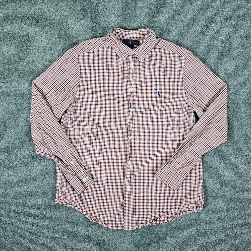 Ralph Lauren Gingham Button Down Long Sleeve Shirt Kids Size XL 18-20 Red Blue